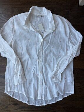 NWT Francesca’s button down embroidered heart sheer top
